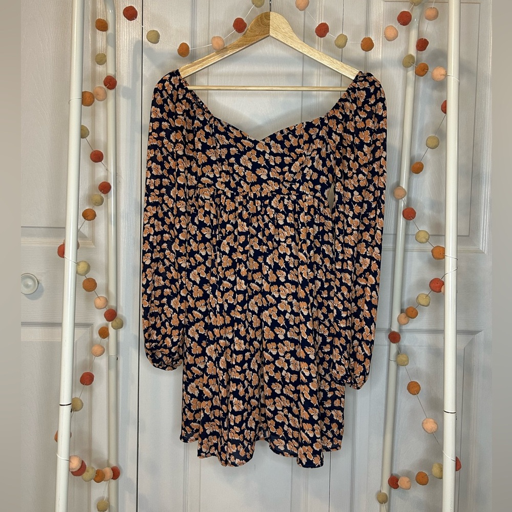 🫎ABERCROMBIE Long Sleeve Babydoll Mini Dress in Floral Print - Picture 7 of 11